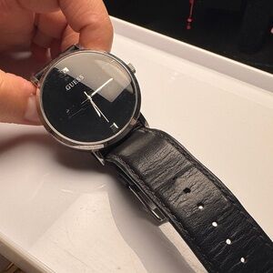 GUESS Black Dial Watch with Leather Strap
